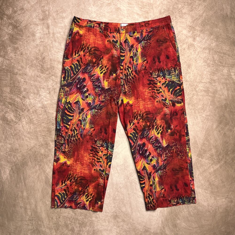 Vintage Y2K Multicolor Geometric Animal Print Capri Pants Cropped Wide Leg Boho